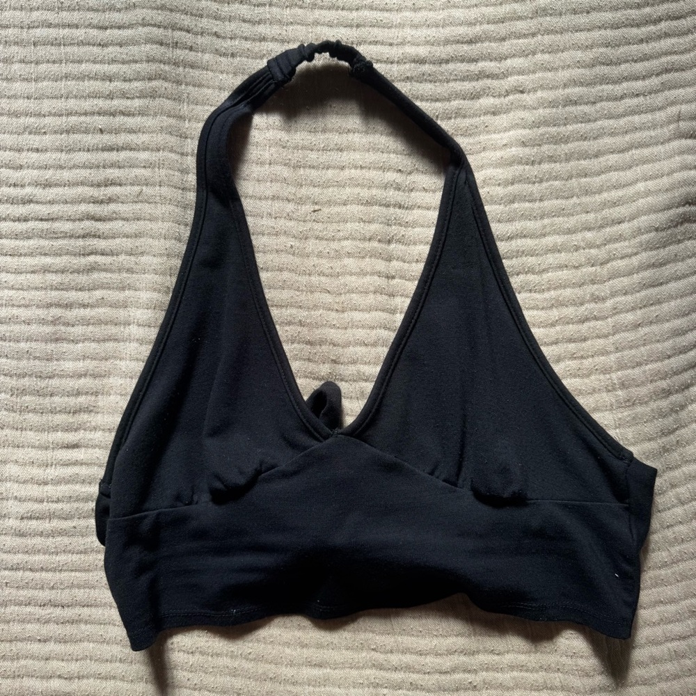 Open back, tie-back, black tank top